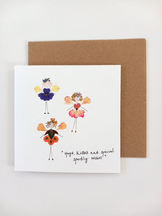 -Cards- 'Petal Pixie Trio' (Cover message: "Hugs, kisses and special sparkly wishes"