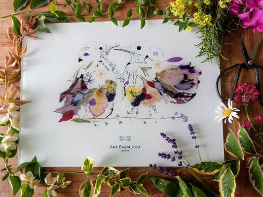 -Glass Chopping Boards- 'Kissing Birds'