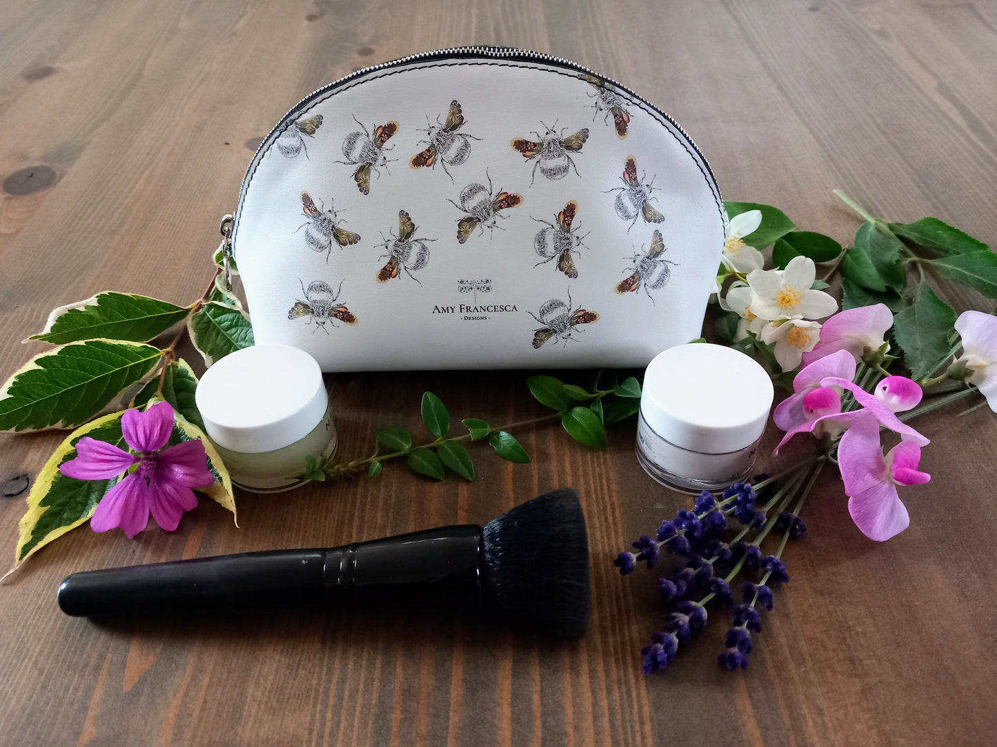 -Cosmetic Bags- Regular 'Busy Flower Bees'