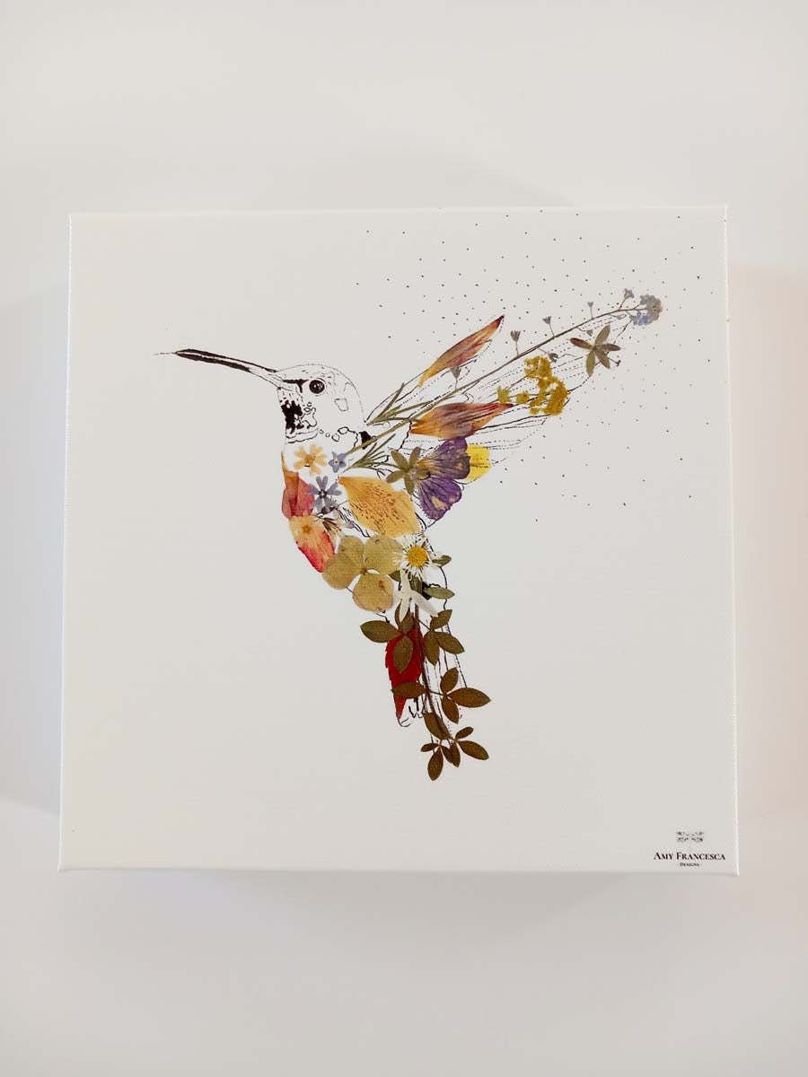 Canvas print featuring a hummingbird illustration on a white background.