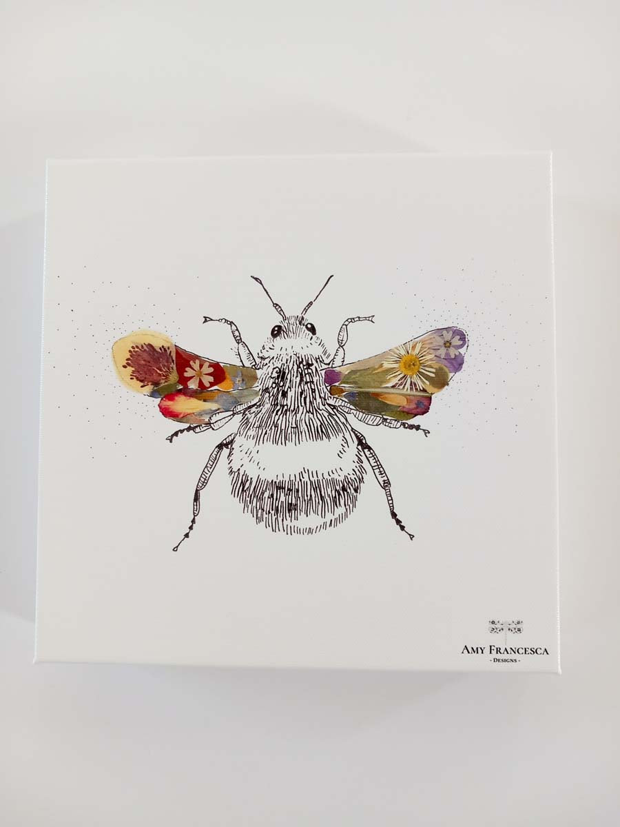 Canvas print featuring a bee illustration on a white background.