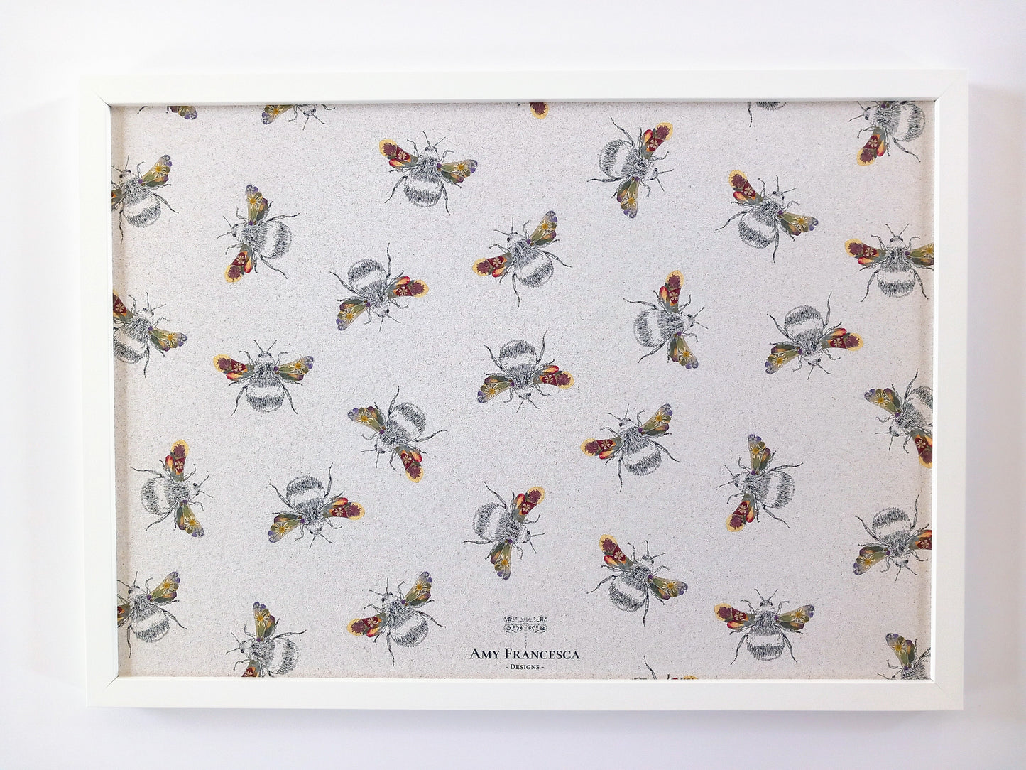 -Framed Cork Pin Boards- 'Busy Flower Bees' (59cm x 42cm)