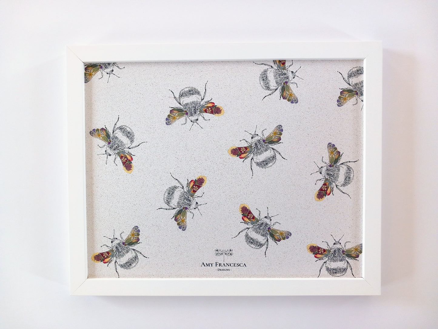 -Framed Cork Pin Boards- 'Busy Flower Bees' (35cm x 28cm)