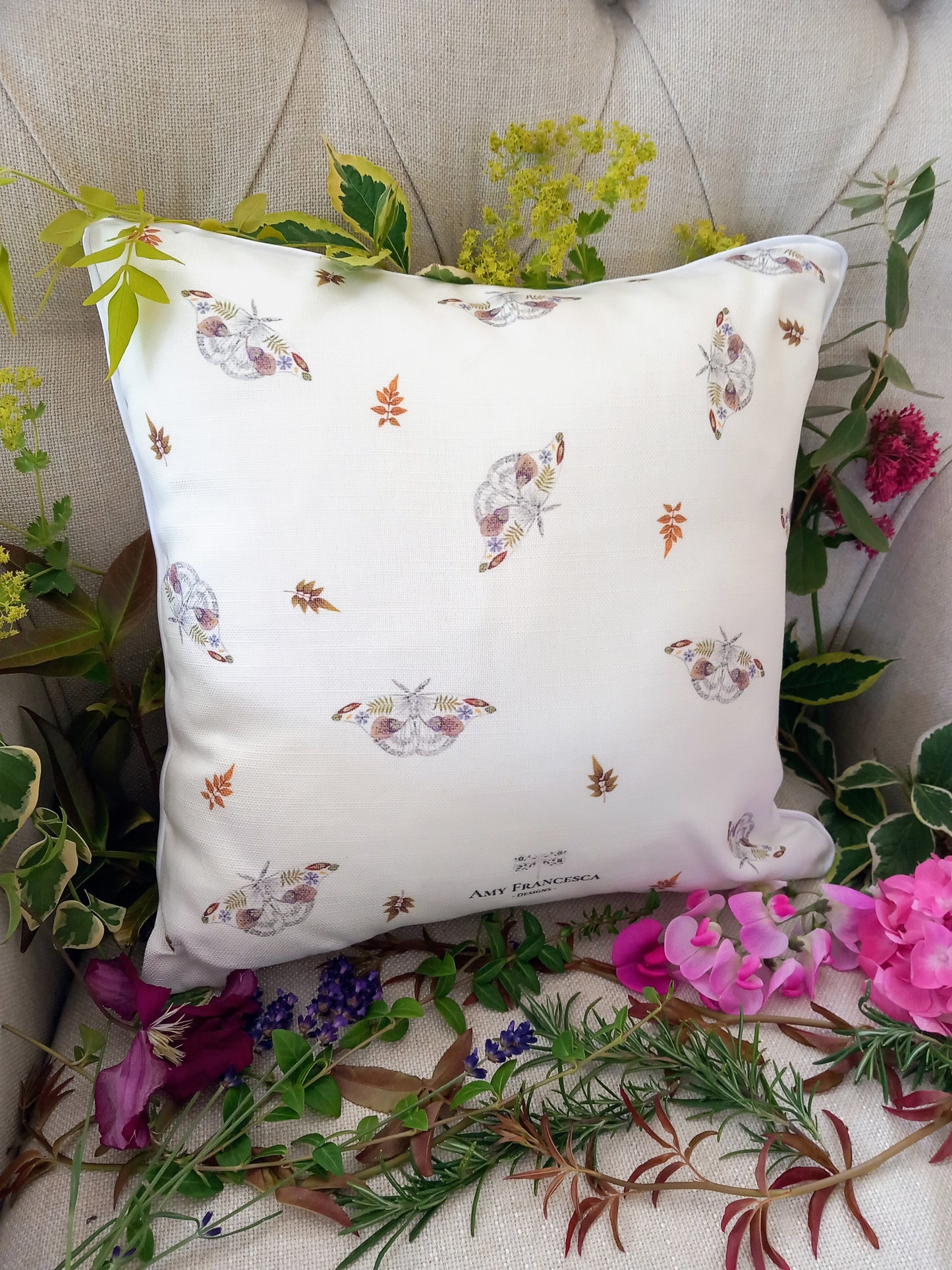 -Cushions- 'Floral Moth' (Double-Sided Print)