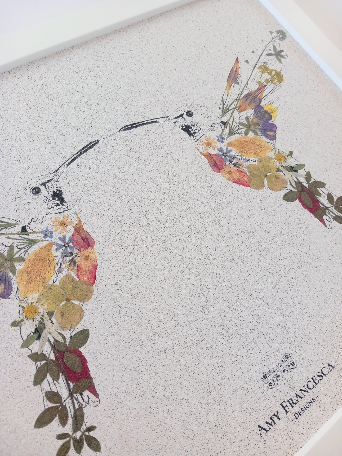 -Framed Cork Pin Boards- 'Heavenly Hummingbirds' (35cm x 28cm)