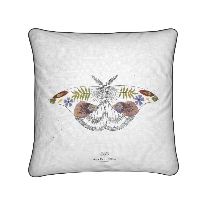 Cushion featuring a single moth illustration on a white background.