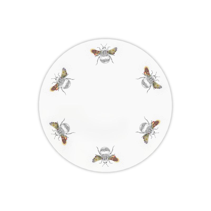Decorative plate featuring bee illustrations arranged around the rim.