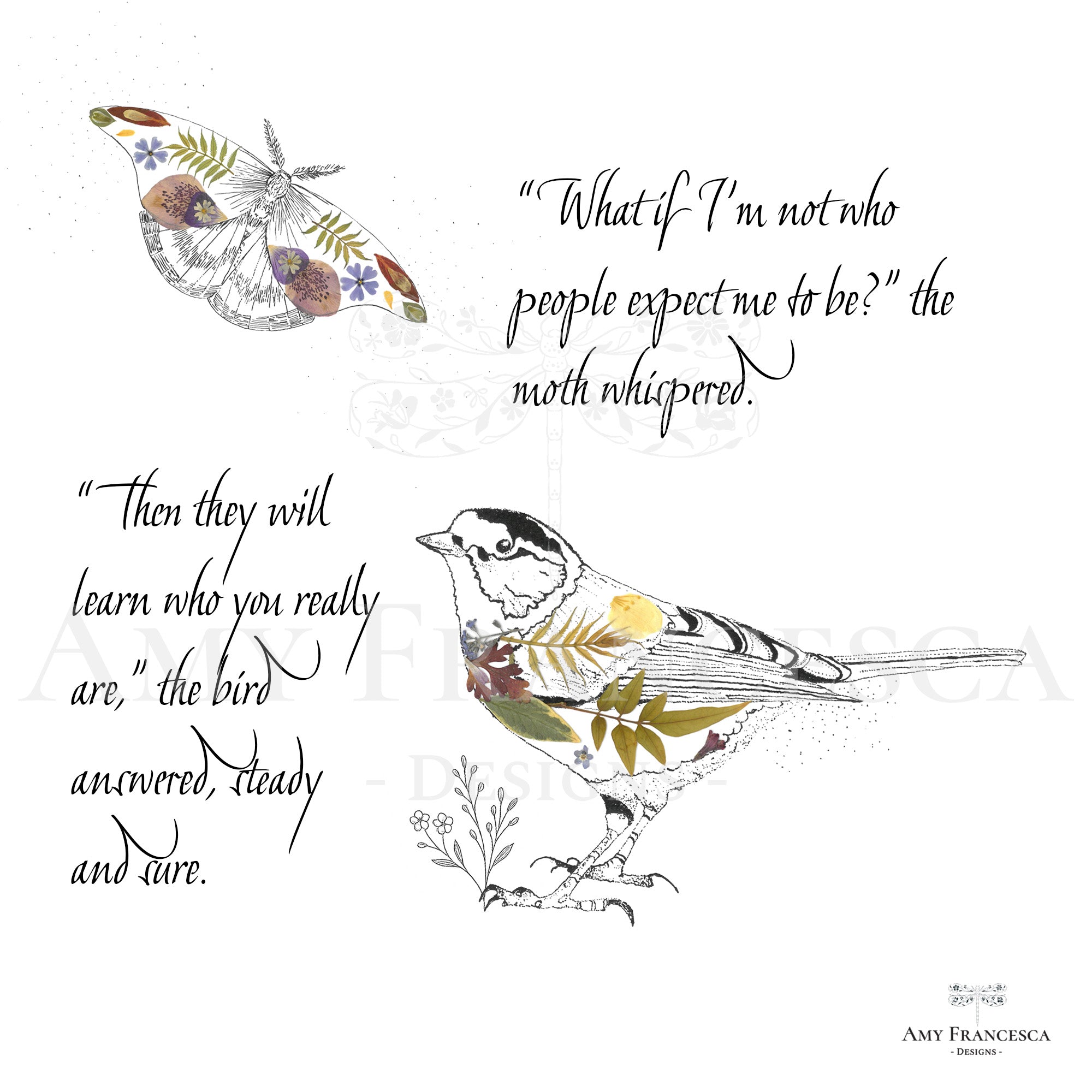 Panel featuring a moth and a bird with accompanying dialogue on a white background.
