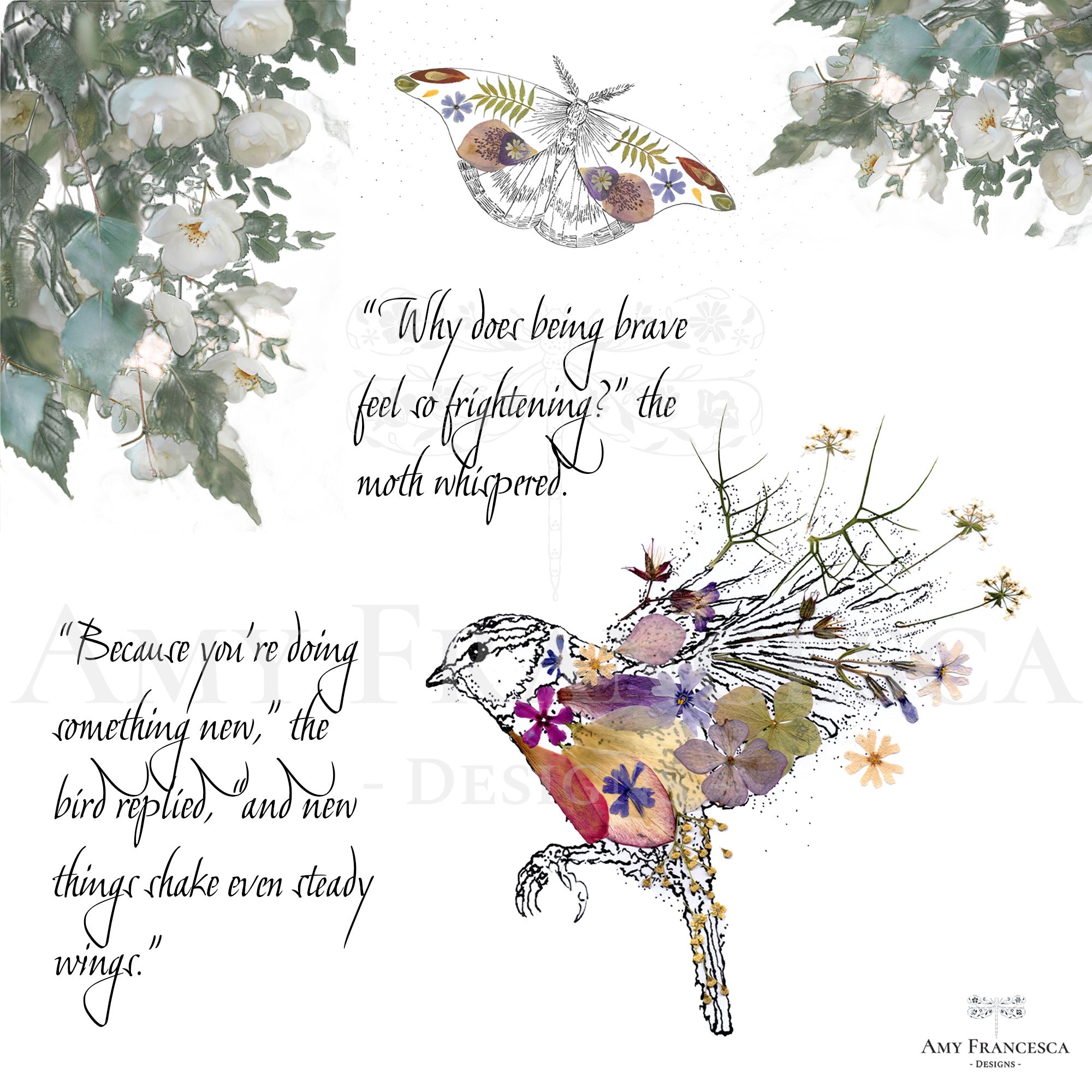 Panel featuring a moth and a bird with accompanying dialogue on a white background.