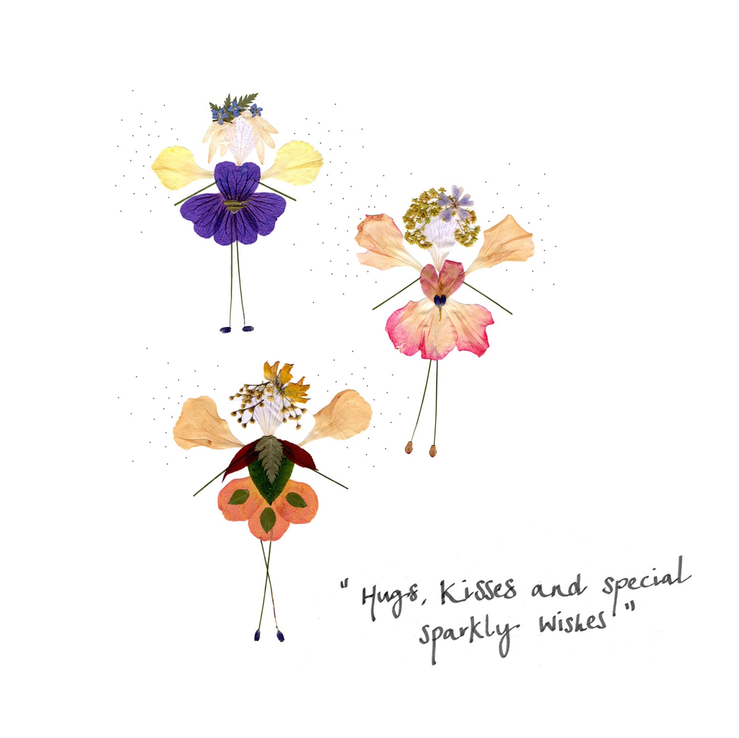 -Cards- 'Petal Pixie Trio' (Cover message: "Hugs, kisses and special sparkly wishes"