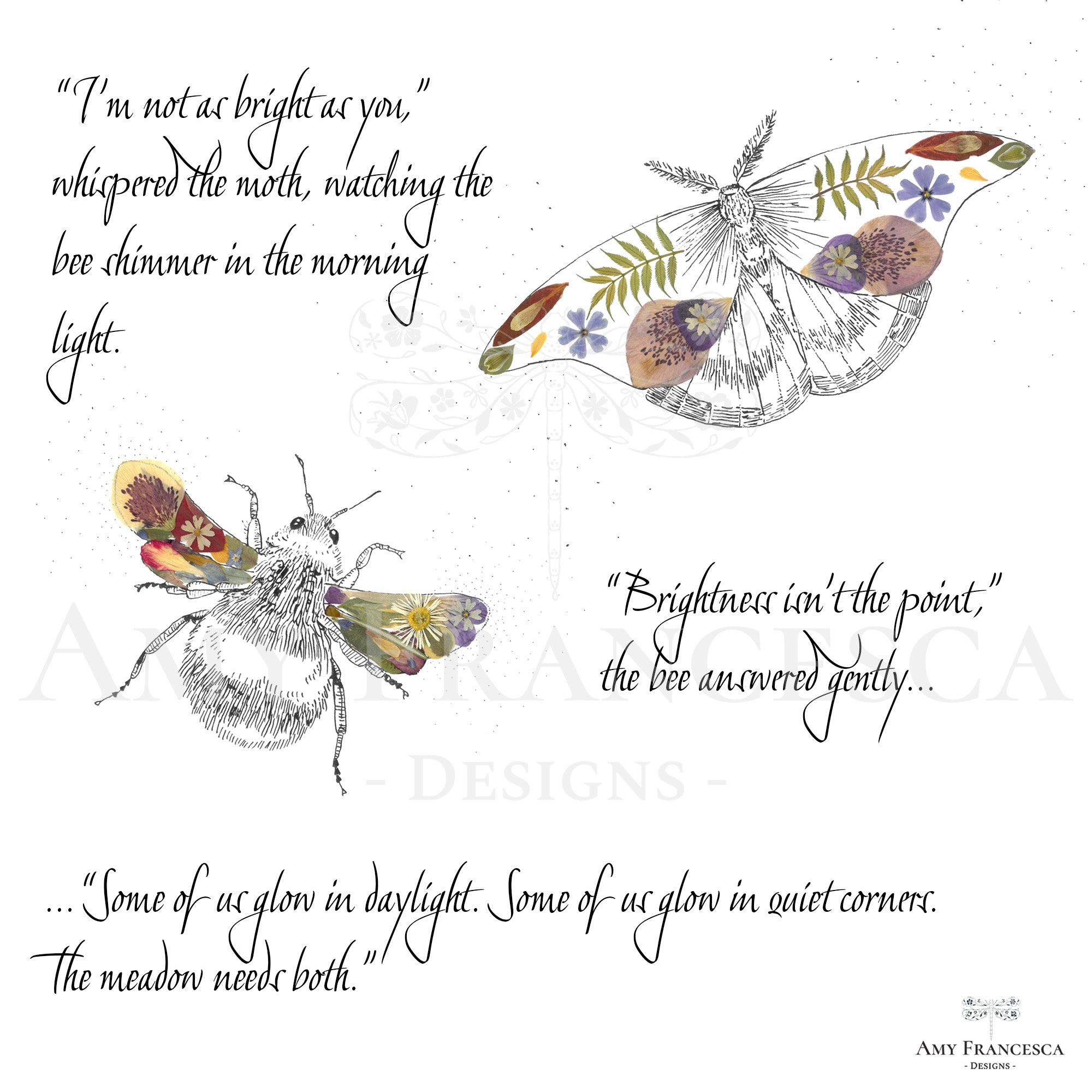 Panel featuring a moth and a bee with accompanying dialogue on a white background.